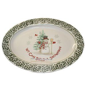 We Can Build a Snowman Large Oval Serving Meat Platter Sponge Stoneware 14"